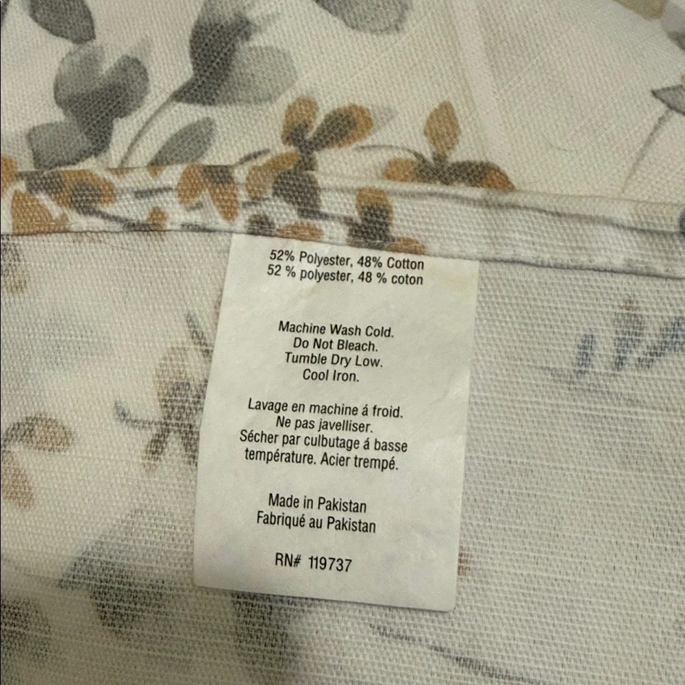 Floral Cotton and Polyester Shower Curtain in Cream with Blue and Tan Botanicals